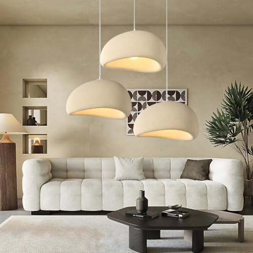 YUPIN Moderne Creme Hängelampe Handgefertigtes Restaurant Hängeleuchte Wabi-sabi Braune Pendelleuchte E27 Verstellbarer Dekorativer Kronleuchter Wohnzimmer Schlafzimmer Deckenleuchte 3 Köpfe(B Beige) von YUPIN