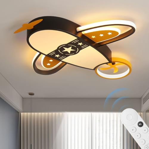YUPIN Moderne LED Deckenleuchte Kreative Cartoon Flugzeug Deckenleuchte Dekoration Stufenlos Dimmbar Mit Fernbedienung Geeignet Für Kinderzimmer Schlafzimmer Kinderzimmer Wohnzimmer(Schwarz,groß) von YUPIN
