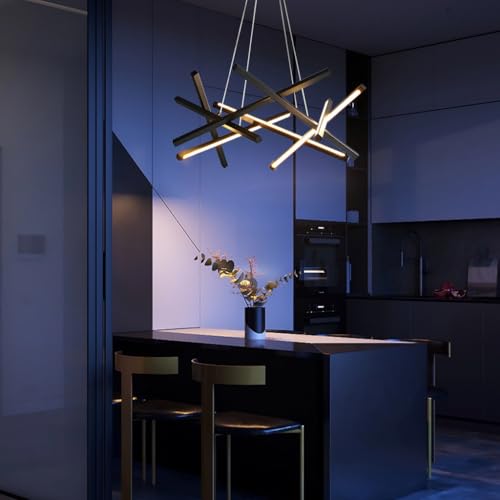 YUPIN Moderne 8-flammig Hängeleuchte DIY Metall Kronleuchter in Schwarz Gold Elegante Esstisch Pendelleuchte mit 3 Farben Höhenverstellbar Hängelampe für Wohnzimmer Esszimmer Schlafzimmer(Schwarz) von YUPIN