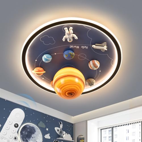 YUPIN Moderne Runde LED Deckenleuchte Planet Astronaut Deckenlampe Kinderzimmer Dekoration Unendlich Dimmbar Mit Fernbedienung Für Kinderzimmer Schlafzimmer Kinderzimmer Wohnzimmer(klein) von YUPIN