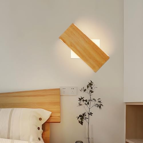 YUPIN Moderne Wandleuchte Aus Holz Mit 360°-Drehfunktion LED-Wandlampe 3-farbig Dimmbar Quadratische Wandleuchte Für Bedside Japanische Handgefertigte Wandleuchte Für Wohnzimmer Schlafzimmer Flur(B-22 von YUPIN