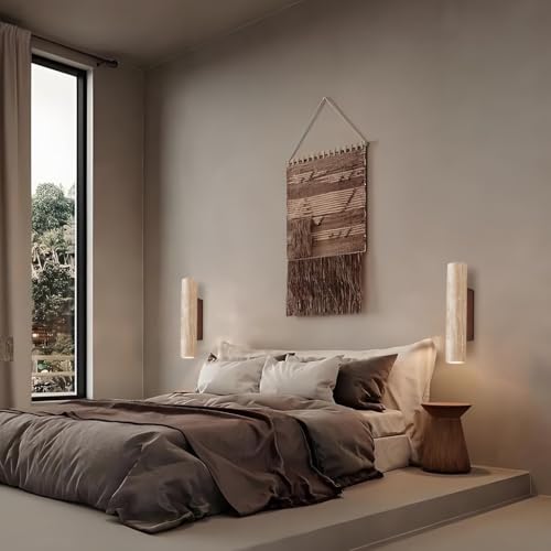 YUPIN Natürliche Wandleuchte Aus Gelb Travertin Handgefertigt Wabi Sabi Wandlampe Mit Doppel G9 Fassung Japanische Nachttisch Wandleuchte Für Schlafzimmer Wohnzimmer Flur Elegante Wanddekoration(32cm) von YUPIN