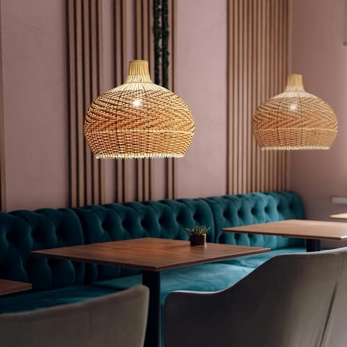YUPIN Natürlicher Rattan Kronleuchter Handgefertigter Bambus Kronleuchter E27 Höhenverstellbar 120cm Geeignet Für Schlafzimmer Wohnzimmer Küche (ohne Birne)(50cm) von YUPIN