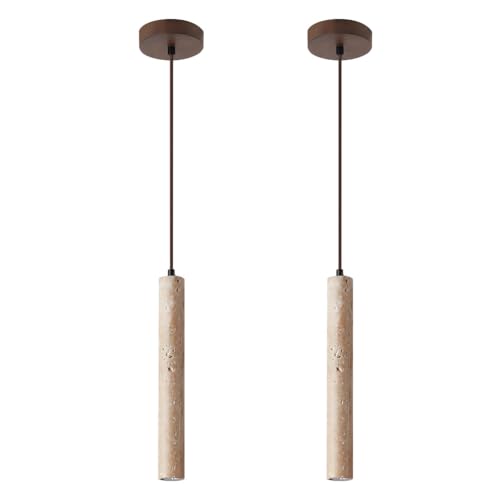 YUPIN Retro Huangdong-Stein Vintage Pendelleuchte Wabi-sabi Natürlich Stein Nachttischlampe Hängelampe G9 Rustik Hängeleuchte Lampen Für Schlafzimmer Kücheninsel Wohnzimmer Restaurant Leuchte(2-light) von YUPIN