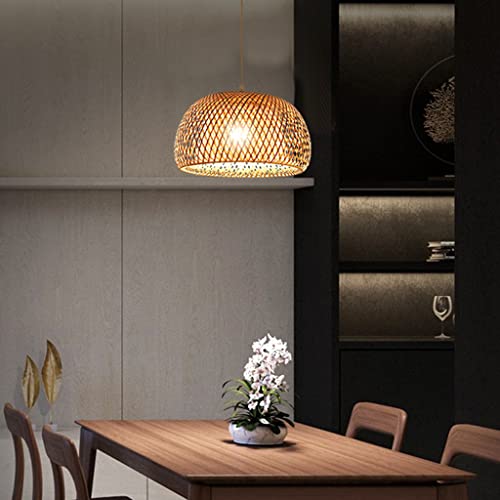 YUPIN Vintage Pendelleuchte Runden E27 Hängeleuchtenindustrial Retro Pendellampe Natürlichen Bambus Rattan Gewebt Kronleuchter Höhenverstellbar Hängelampe Esszimmer Büro Studie Wohnzimmerlamp,30CM von YUPIN