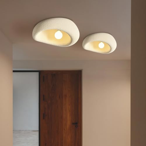 YUPIN Wabi-sabi Beige Deckenlampe Polystyrol Flur Deckenleuchte Moderne Einfache Creme Deckenbeleuchtung E27 Dekorative Plafondleuchte Wohnzimmer Schlafzimmer Deckenleuchten(20cm) von YUPIN