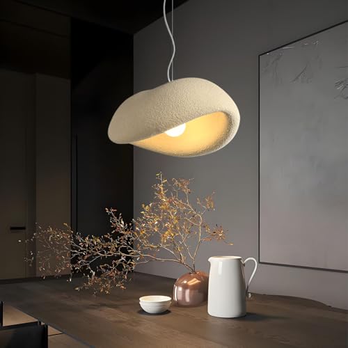 YUPIN Wabi-sabi Beige Hängelampe Polystyrol Restaurant Hängeleuchte Moderne Einfache Creme Kronleuchter E27 Verstellbares Dekoratives Pendelleuchte Wohnzimmer Schlafzimmer Pendellampe(40CM) von YUPIN