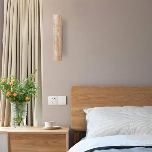 YUPIN Natürliche Wandleuchte Aus Gelb Travertin Handgefertigt Wabi Sabi Wandlampe Mit Doppel G9 Fassung Japanische Nachttisch Wandleuchte Für Schlafzimmer Wohnzimmer Flur Elegante Wanddekoration(28cm) von YUPIN