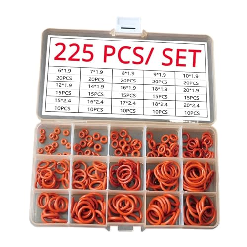 YUQIWANG(レインキのお店) Rot/weiße Ringe Silikon O-Ring Dichtungen Wasserdichter Ring Ölbeständiger O-Ring Hochtemperatur-O-Ring Sortimentssets(Red225pcs mixed(1Set) von YUQIWANG(レインキのお店)