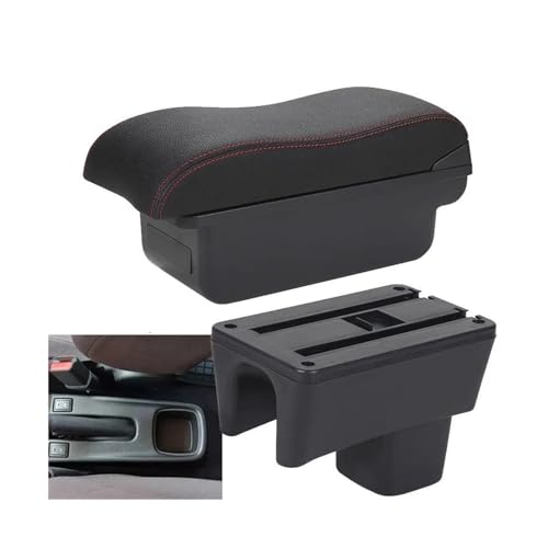YUQUDGELKY Armlehnenbox Auto Armlehne Gebogene Oberfläche Auto Aufbewahrungsbox Für Suzuki Für Swift 2005-2015 2016 2017 2018 2019 2020 2021 2022 2023(C1 Schwarz Rot KEIN USB) von YUQUDGELKY