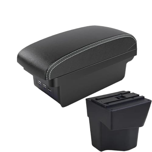 YUQUDGELKY Für KIA Für Rio 3 Für K2 X-line Rio 3 2011 2012 2013 2014 2015 2016 Autoarmlehnen-Zubehör Innenraum Aufbewahrungsbox 3USB(B3 Schwarz weiß 3USB) von YUQUDGELKY