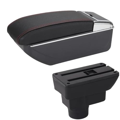 YUQUDGELKY Für Opel Für Corsa D Armlehnenbox Für Opel Für Corsa Autoarmlehne Rückenlehne Innenraum Nachrüstteil Aufbewahrungsbox Zubehör(D1 Schwarz Rot Kein USB) von YUQUDGELKY