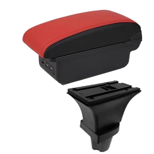 YUQUDGELKY Für Peugeot 108 Armlehnenbox, Zentrale Aufbewahrungsbox Mit USB-Anschluss(B1 Red black 3USB) von YUQUDGELKY