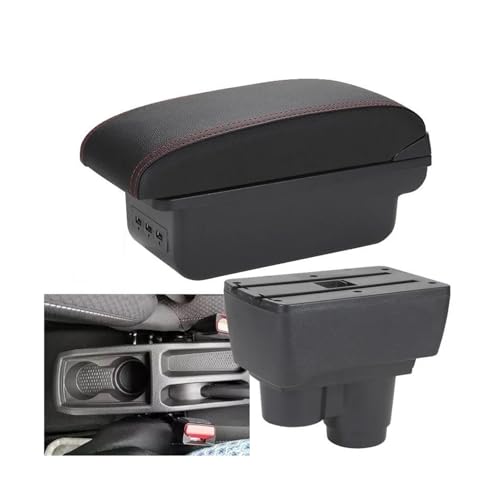 YUQUDGELKY Für R&enault Für Duster Für Dacia 2019 2020 2021 2022 2023 Mittelkonsole Aufbewahrungsbox Dekorationszubehör(B1 Schwarz rot 3USB) von YUQUDGELKY