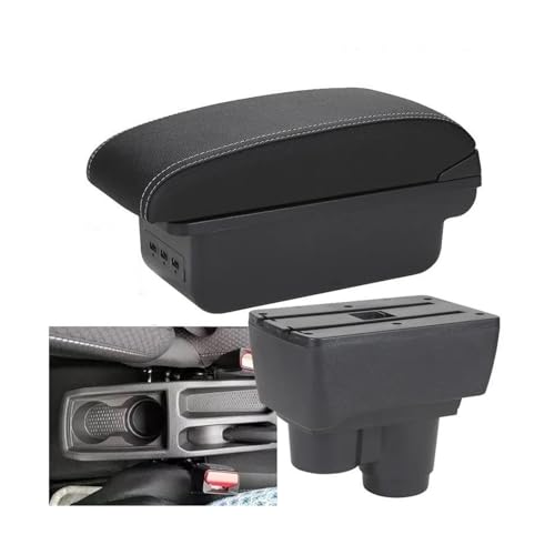 YUQUDGELKY Für R&enault Für Duster Für Dacia 2019 2020 2021 2022 2023 Mittelkonsole Aufbewahrungsbox Dekorationszubehör(B3 Schwarz weiß 3USB) von YUQUDGELKY