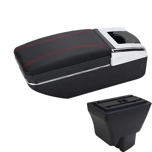 YUQUDGELKY Für Tata Für Tirgo Auto Armlehne Leder Armstütze USB-Schnittstelle Aufbewahrungsbox Zubehör Mittelkonsole Automobil(A1 Schwarz Rot KEIN USB) von YUQUDGELKY