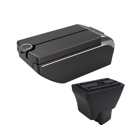 YUQUDGELKY Für Tata Für Tirgo Auto Armlehne Leder Armstütze USB-Schnittstelle Aufbewahrungsbox Zubehör Mittelkonsole Automobil(B1 Red line 7 usb) von YUQUDGELKY