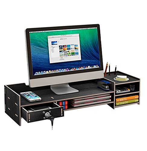 Holz-Monitorständer, Erhöhung, Schreibtisch-Regal, Plattform mit Aufbewahrung und abschließbarer Schublade, Büro-Desktop-Organizer, Druckerständer für Computer, PC, TV von YUR