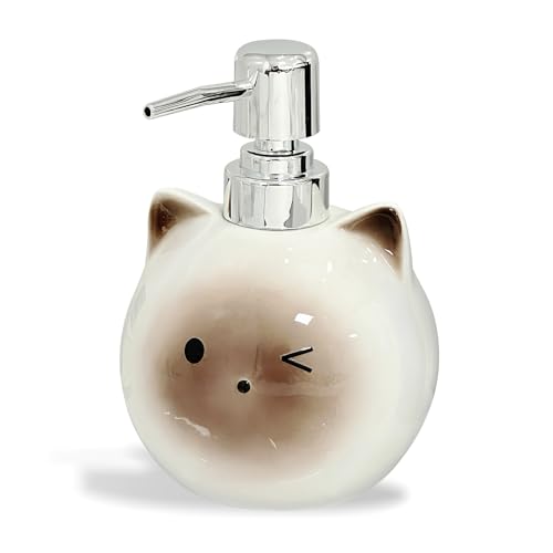 YURIAERY Keramik-Seifenspender mit siamesischer Katze, 425 ml, niedlicher schwarzer und weißer Flüssigkeitsspender für Kinder, Badezimmer- oder Küchen-Arbeitsplattendekoration von YURIAERY
