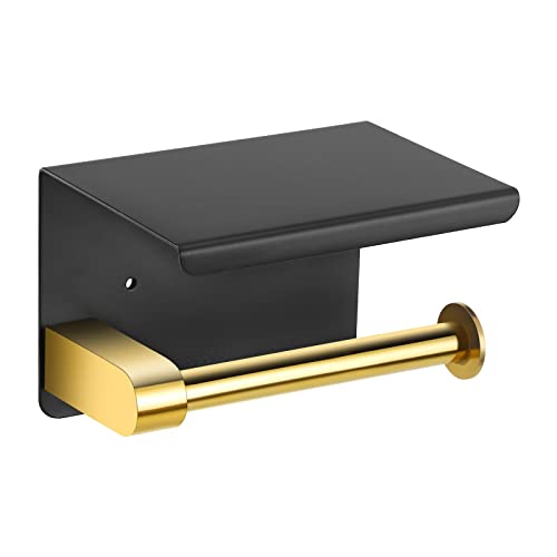 Toilettenpapierhalter mit Ablage - Edelstahl Toilettenpapierhalter selbstklebend oder an der Wand befestigt für Badezimmer (Schwarzes Gold) von YURINJEE