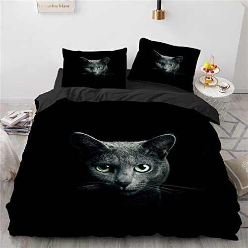 YURKO 135X200Cm Bettwäsche Teenager Jungs Kein Bügeln Katze Tiere Deckenbezug 135X200 Polyester Baumwolle Mit 2 Kissenbezügen 80X80Cm von YURKO