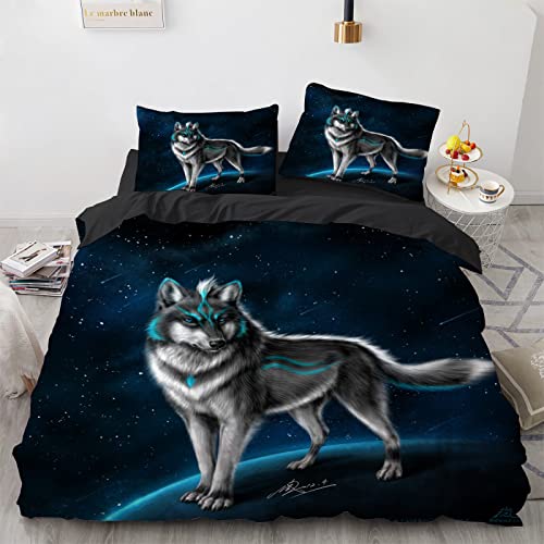 YURKO 155X220 Deckenbezug 155 X 220 cm Kein Bügeln Polyester Baumwolle Bettwäsche-Sets Wolf Wölfe Tiere Mit 2 Kissenbezügen 80X80Cm von YURKO