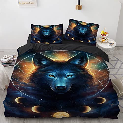 YURKO Bettdecke Bezug Wolf Wölfe Tiere Polyester Baumwolle Kinder Bettwäsche Set 200X200 Kein Bügeln Mit 2 Kissenbezügen 80X80Cm 200X200Cm von YURKO