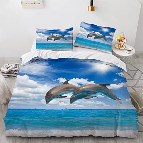 YURKO Bettwäsche 135X200 Mädchen Delfin Delphin Mit 2 Kissenbezügen 80X80Cm Polyester Baumwolle Bettwäsche Set 3Teilig Kein Bügeln 135X200 cm von YURKO