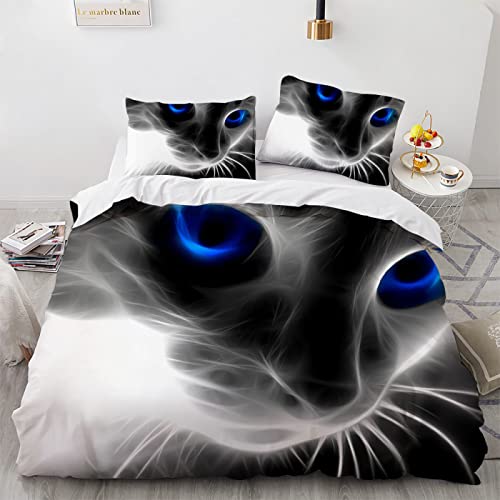 YURKO Bettwäsche 135X200 Set 135 X 200 cm Kein Bügeln Polyester Baumwolle Bettwäsche Jugendliche Katze Tiere Mit 2 Kissenbezügen 80X80Cm von YURKO