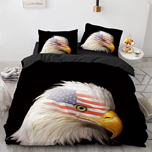 YURKO Bettwäsche 3 Teilig Amerikanische Flagge Adler Polyester Baumwolle Bettwäsche 135X200 Set Kein Bügeln Mit 2 Kissenbezügen 80X80Cm 135X200Cm von YURKO