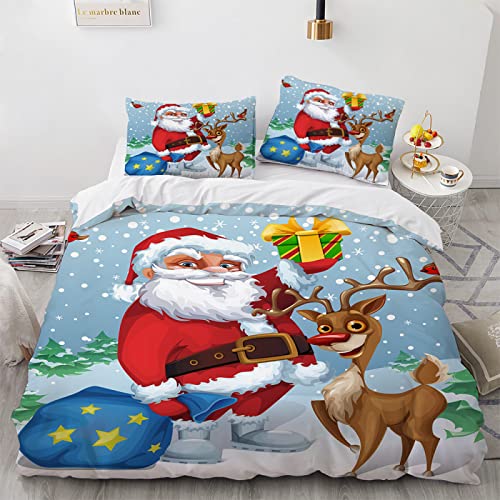 YURKO Bettwäsche Jugendliche Weihnachten Weihnachts Wintermotiv Weihnachtsmotiv Santa Kein Bügeln Polyester Baumwolle Bettbezug 155 X 220 Kinder 155 X 220 cm Mit 2 Kissenbezügen 80X80Cm von YURKO