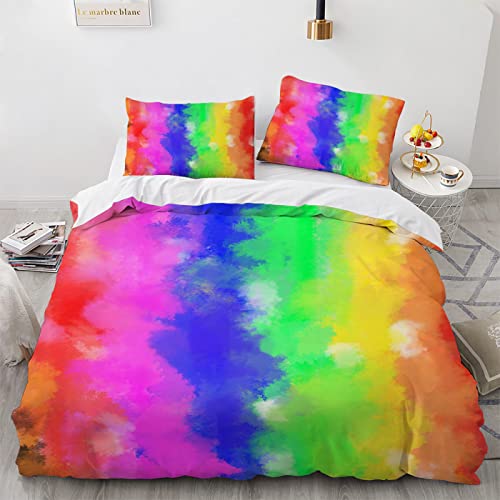 YURKO Bettwäsche Set 155X220 Regenbogen Mit 2 Kissenbezügen 80X80Cm Polyester Baumwolle Bettwäsche 3Teilig Kein Bügeln 155X220 cm von YURKO