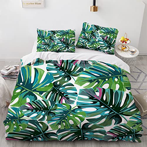 YURKO Bettwäsche Set 3Teilig Tropical Tropisch Dschungel Jungle Urwald Kein Bügeln Polyester Baumwolle Kinderbettwäsche 155X220 Jungen 155 X 220 cm Mit 2 Kissenbezügen 80X80Cm von YURKO