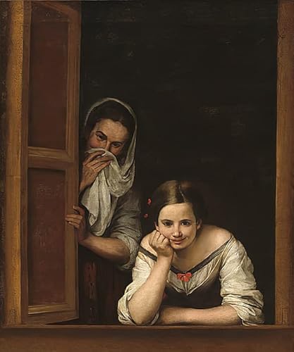 YURKO Ölgemälde auf Leinwand Retro Wandkunstdruck Berühmte Gemälde Zwei Frauen an einem Fenster von Bartolomé Esteban Murillo für Heimtextilien 60x90cm von YURKO