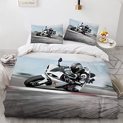 YURKO Polyester Baumwolle Allergiker Bettwäsche Motocross Motorrad 155X220 cm Mit 2 Kissenbezügen 80X80Cm 3 Teilige Bettwäsche 155X220 Kein Bügeln von YURKO