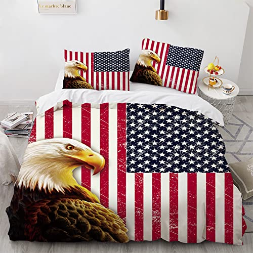 YURKO Polyester Baumwolle Bettdecke Bezug Amerikanische Flagge Adler 135X200 cm Mit 2 Kissenbezügen 80X80Cm Bett 135X200 Bettwäsche Kein Bügeln von YURKO