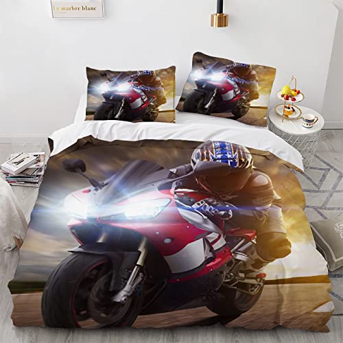 YURKO Winterbettwäsche 155X220 Motocross Motorrad Mit 2 Kissenbezügen 80X80Cm Polyester Baumwolle Bettwäsche-Sets Kein Bügeln 155 X 220 cm von YURKO