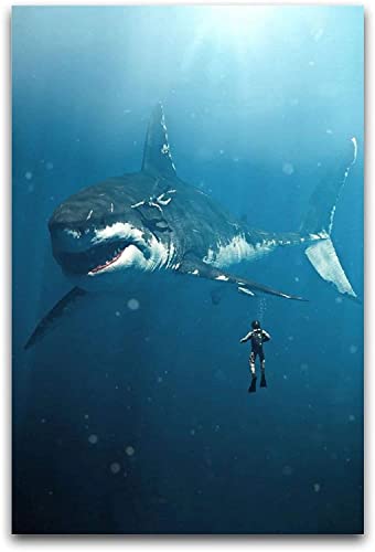 YURUOXIMAO Bilder Wohnzimmer Modern Senza Cornice Immersioni con i poster Megalodon Arredamento per la casa Soggiorno decorativo Camera da letto 60 * 80cm von YURUOXIMAO