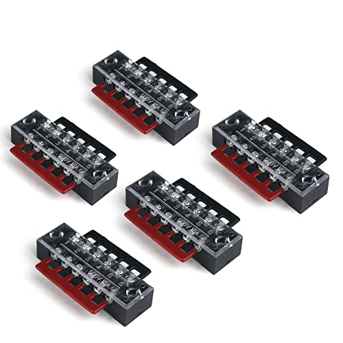 15 Stücke (5 Sets) Zweireihig 6 Position Schraubbarriere Terminal Block 600 V 15A + 400 V 15A 6 Positionen Pre Isolierte Terminal Barrier Strip Rot/Schwarz von YUSHIBO