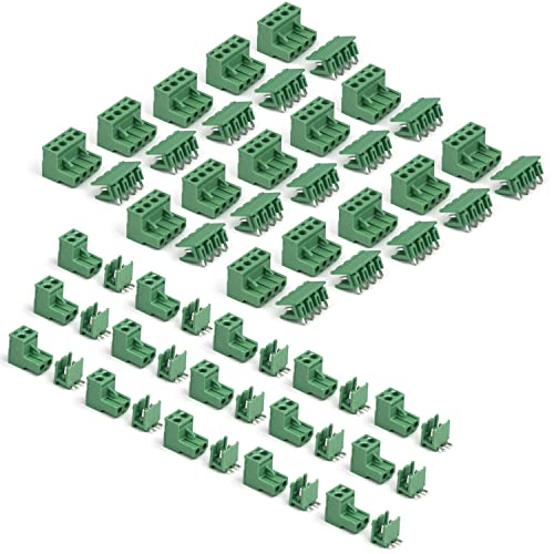 30 Paare 5,08mm 2 Pin/4 Pin PCB Mount Screw Terminal Steckverbinder 250V 10A Terminal Block für Arduino (2 Pin-15Paare, 4 Pin-15Paare/Grün) von YUSHIBO