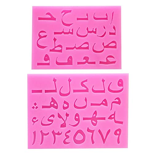 YUSHU Set von 2 Silikonformen mit arabischen Buchstaben, Alphabet, Zahlen, Fondant, Kunstharz, Guss-Set, Kunsthandwerk, Werkzeuge für Schmuck- und Schlüsselanhängerherstellung von Yushu