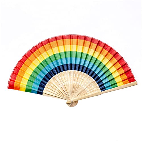 YUSHU - Sommer Rainbow Handheld Folding Fan - für Hochzeitsfeier Dekoration - Festival Dance Supplies - Hand Folding Held Fan für Hochzeitsfeier Urlaub von Yushu