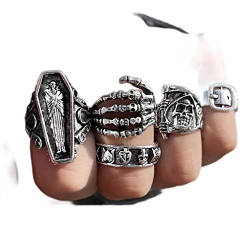 YUSHUO 6 x Punk-Poker-Joker-Ringe für Herren, Gothic-Skelett, Billard-Set, Paar-Emo-Modeschmuck-J0838 von YUSHUO