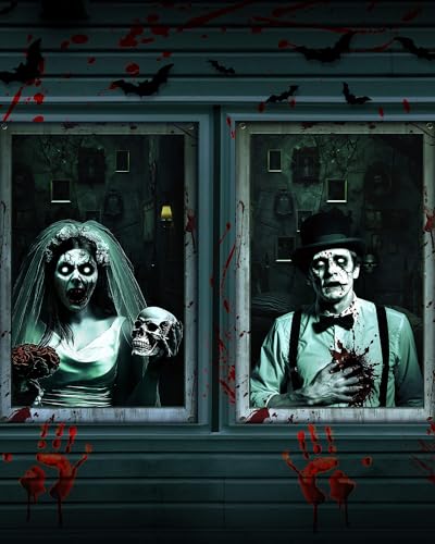 2er Pack Halloween Hochzeitspaar Geist Fenster Tür Abdeckung, Halloween Dekoration, Partydekor ohne Rahmen 2er Pack Halloween Hochzeitspaar Geist Fenster Tür Abdeckung, Halloween Dekoration, Partydekor ohne Rahmen von YUSPENYE