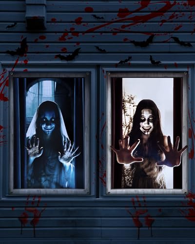2er‑Pack Halloween‑Vorhang mit Frauengeist, gruselige Abdeckung für Fenster und Türen, Halloween‑Dekoration, Party‑Dekor 2er‑Pack Halloween‑Vorhang mit Frauengeist, gruselige Abdeckung für Fenster und Türen, Halloween‑Dekoration, Party‑Dekor von YUSPENYE