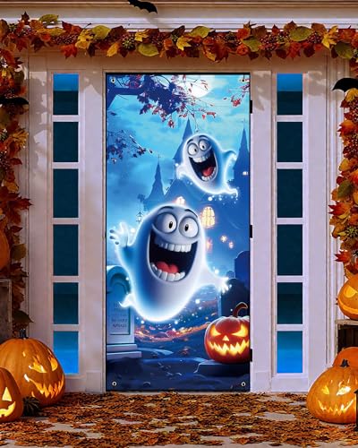Halloween Haustür Happy Ghost Abdeckung Halloween Party Dekoration Schild für Außenveranda Halloween Haustür Happy Ghost Abdeckung Halloween Party Dekoration Schild für Außenveranda von YUSPENYE