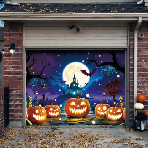 Halloween-Garagentor-Dekoration mit Kürbisdesign, robuste Halloween-Garagentor-Plane für Einzelgaragentore (2,1m × 2,7 m), Outdoor-Party-Hintergrund. von YUSPENYE