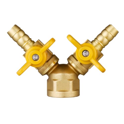 YUSSEQDD 3 Teiler, Durchfluss Wege Teilerventil aus massivem Messing mit Griff, robuster Wasserhahn Teiler mit hohem Durchfluss, tolles Werkzeug, Gelb, Innerer Draht DoubleTip von YUSSEQDD