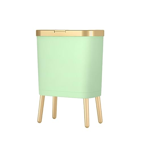 YUSSEQDD Schlanker Schlafzimmer Mülleimer – Mehrzweck und platzsparender Abfallkorb mit Deckel, Mülleimer mit Druckknopf aus Kunststoff, hellgrünes Gold, (15L33.2 * 19.6 * 48.5cm von YUSSEQDD