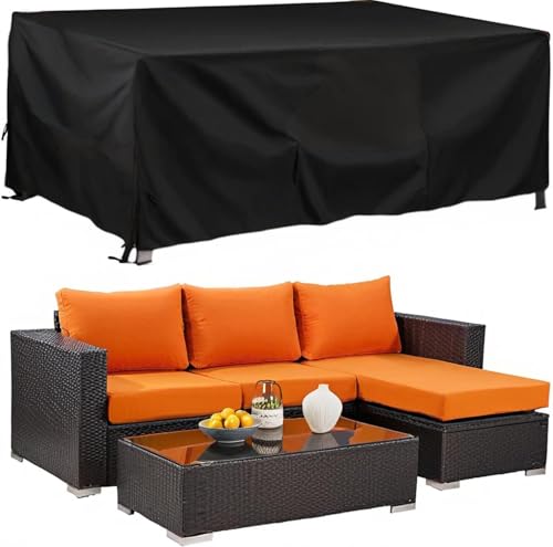 Abdeckung für Terrassenmöbel-Sets, wasserdichte Abdeckungen für Garten-Sofagarnituren, rechteckige Abdeckung für Garten-Esstisch- und Stuhlsets, strapazierfähig, wetterfest, Schwarz 420D 170x95x70cm von YUSUZHU